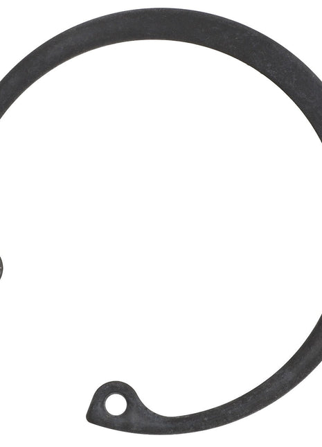 The AGCO Snapring - 1107834 is a black retaining ring featuring two small holes at the ends, although no specific keywords can be identified due to the absence of a detailed product description.