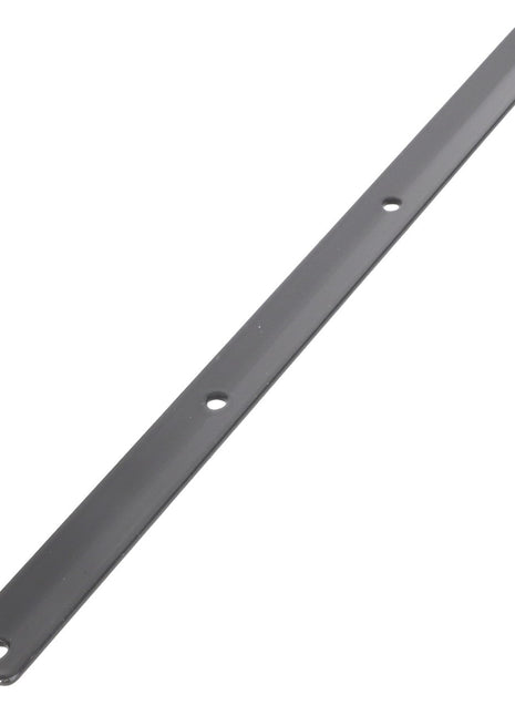 The AGCO | Backplate - Acx2772870 features a long, thin metal strip with four evenly spaced holes. The two outer holes are located at either end, while the two inner holes are equidistantly positioned in the center. 

