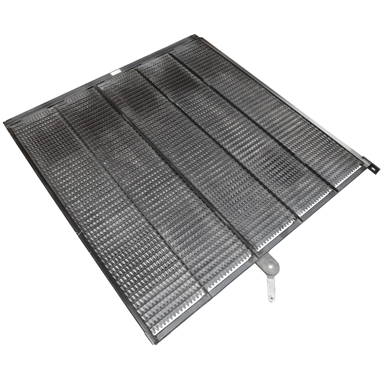 The AGCO SIEVE - D28482053 is a rectangular AC condenser coil equipped with multiple metal fins and features a mounting bracket on the bottom.