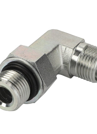 No Current Product Description Available: The AGCO | Elbow Union - Acp0672270 is a metallic, right-angle pipe fitting featuring male threaded ends and a rubber O-ring near one of the connectors.