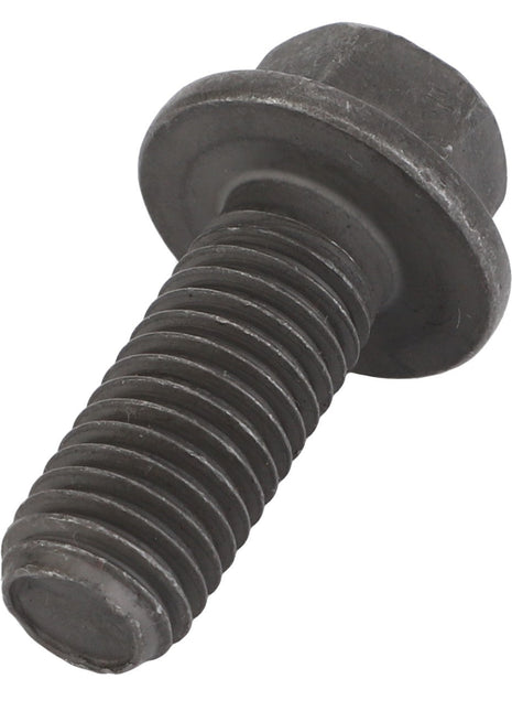 A close-up image of the AGCO Bolt - Acp0224610, which has a hexagonal head and a partial thread. This steel bolt features a washer-like flange under the head. No Current Product Description Available for further specifications.