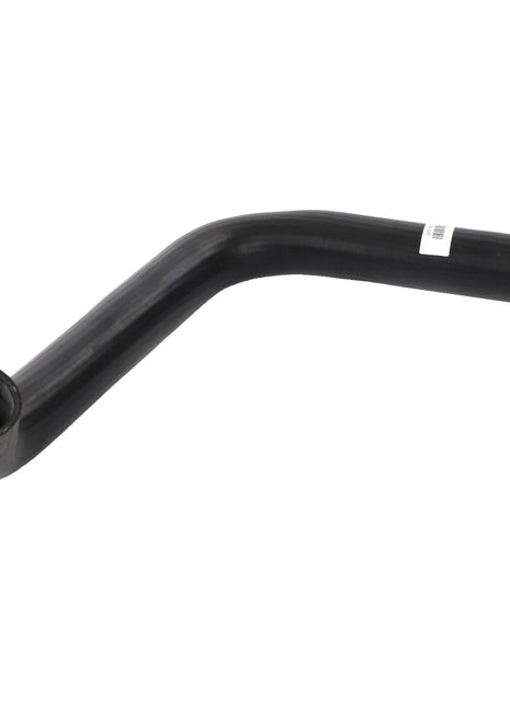 A black, L-shaped radiator hose made from high-quality rubber with a small white label on one end; Genuine AGCO Lower Radiator Hose - D28787132 suitable for any cooling system.