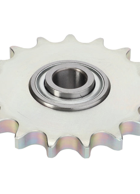 The AGCO Idler Sprocket - Acw2405110 is a sturdy metallic component featuring a high-quality central bearing and 14 evenly spaced teeth around its circumference.