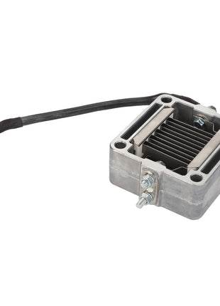A rectangular metal component with cooling fins and attached wires, used in electronic or mechanical systems, the AGCO Intake Air Preheater - Acw2215760, is currently unavailable for detailed product information.
