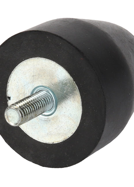 Close-up view of the AGCO Rubber Buffer - Fel152650, featuring a black rubber buffer with a metal threaded bolt.