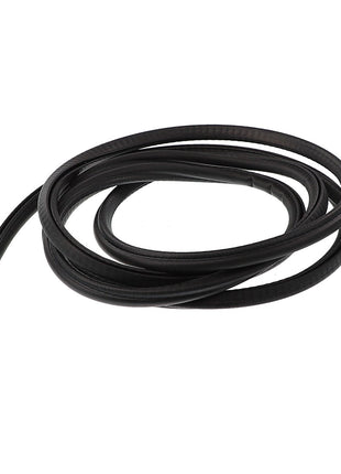 A coiled AGCO | Bulb Seal - Acx2667630 in black rubber lies on a white background, presenting an ideal opportunity to optimize your image for SEO.