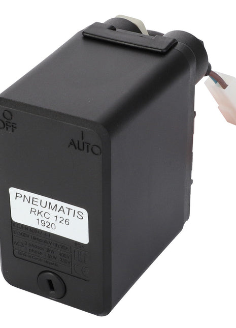 A black rectangular pneumatic device labeled "AGCO | Regulator - 4275943M91" with an ON/OFF switch, reminiscent of the robust machinery found in Massey Ferguson equipment.