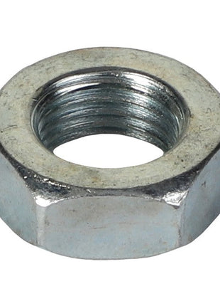 A close-up of the AGCO Nut - Va022126, a hexagonal metal nut featuring an internal threaded hole. This product is brought to you by the brand AGCO.