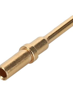 Product Description: The AGCO Connector Pin - AG521698 by AGCO is a gold-plated metal pin connector featuring a cylindrical body and a tapered end. Further details about the product are currently unavailable.