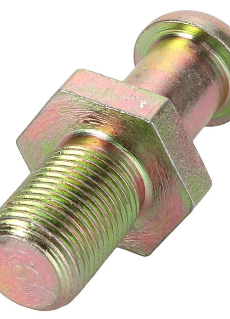 The AGCO | PIN - D28982518 is a hexagonal, metallic bolt featuring a partially threaded shaft that tapers to a rounded end. This bolt has a uniform, shiny surface and appears unused.