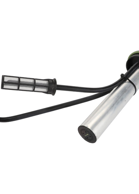 The AGCO Sensor - Acp0420220 features a sturdy metal body, a flexible black hose, and a green cap attached at the top end. Unfortunately, there is currently no additional product description available for this item.