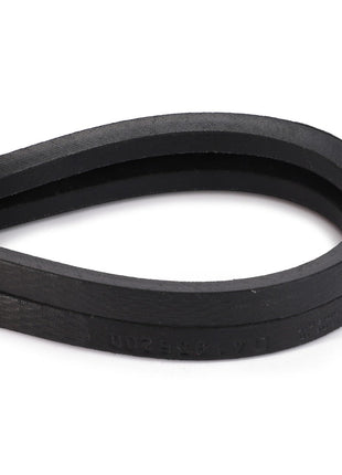 A close-up of the black, V-shaped Drive Belt for the Grain Tank Discharge Auger (D41936200) from AGCO, typically used in machinery or automotive engines, showcasing its optimal performance.