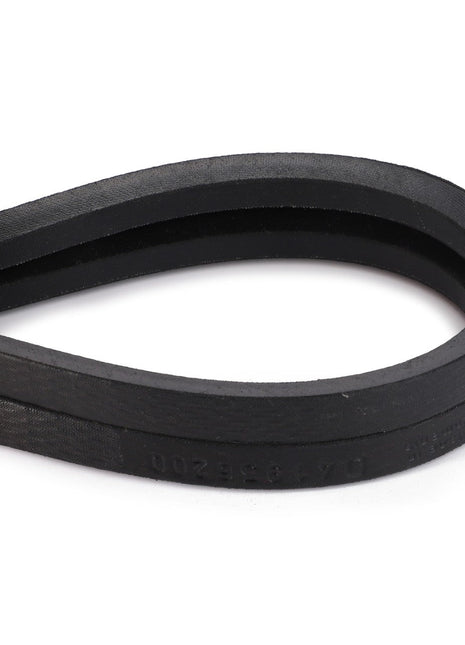 A close-up of the black, V-shaped Drive Belt for the Grain Tank Discharge Auger (D41936200) from AGCO, typically used in machinery or automotive engines, showcasing its optimal performance.