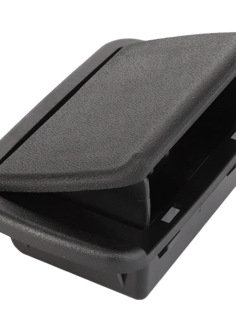 AGCO's ASHTRAY - D45060024 is a black plastic vent with an adjustable rectangular cover for customizable airflow.