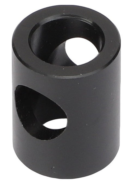 The AGCO | SLEEVE - AG126724 by AGCO is a sleek black cylindrical metal object featuring two circular cutouts and a hole through the center, without specific information available about its intended use.
