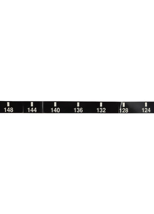 The AGCO | DECAL - AG309499, a sleek black measuring tape from AGCO, displays measurements marked in crisp white increments ranging from 120 to 152.