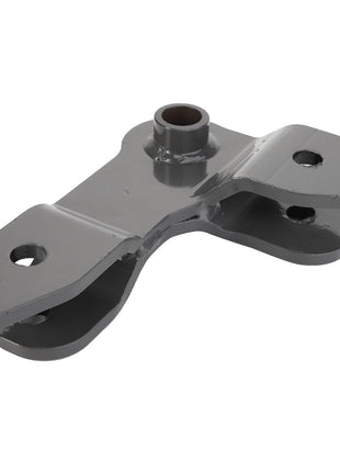 The AGCO Lever - ACW222806A is a metallic gray automotive bracket featuring a cylindrical attachment point and two holes for mounting on each side. No current product description information is available.