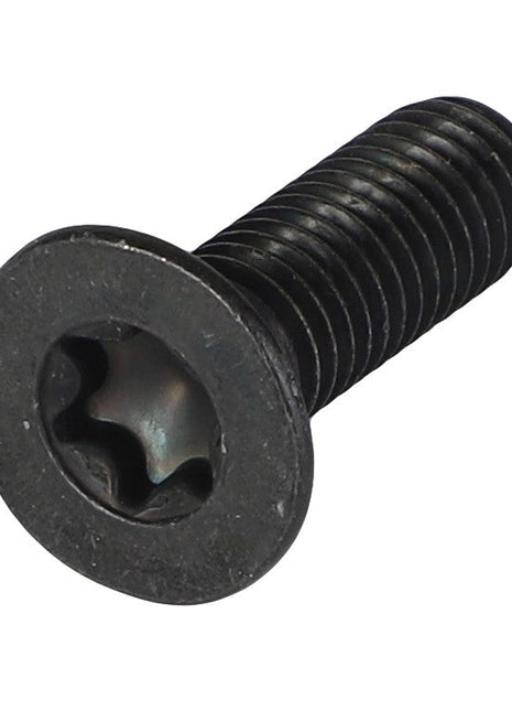This is a photo of the AGCO Countersunk Head Capscrew - Acw1382940, a black, metal Torx head screw with a flat, countersunk top and threaded body.