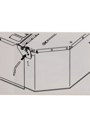Instructional diagram illustrating the process for attaching or adjusting the AGCO Decal - Fel141054. Step 1 involves aligning the hooks, while Step 2 demonstrates lifting or adjusting the decal upwards. No current product description available. The number "141054" is present.
