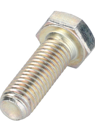 A close-up of a precisely crafted AGCO | Hex Cap Screw - Va020921 with detailed threading along its shaft, positioned diagonally against a clean, white background.