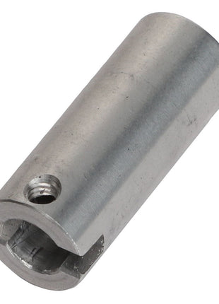 A cylindrical metal connector piece, the AGCO COUPLER - AG716992, features a threaded hole and a grooved end. Note: Additional product description information is currently unavailable.