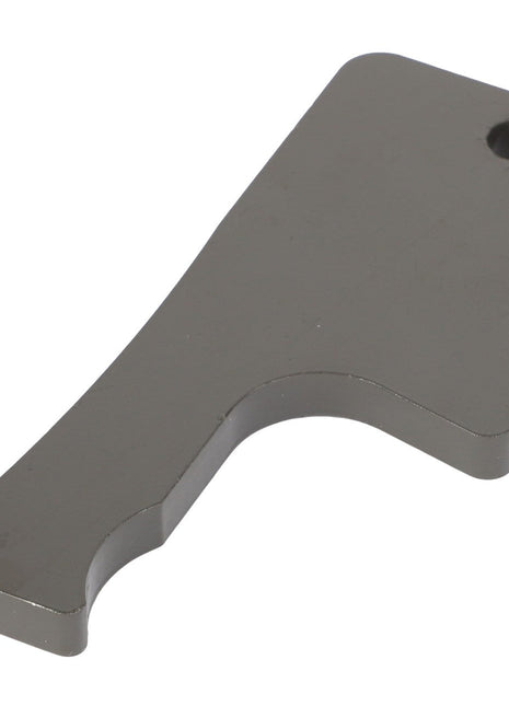 The AGCO Tab Lock - Acx2802530 is a metal lever featuring a curved handle and a hole at one end, commonly utilized in machinery or tools. Further product description information is currently unavailable.
