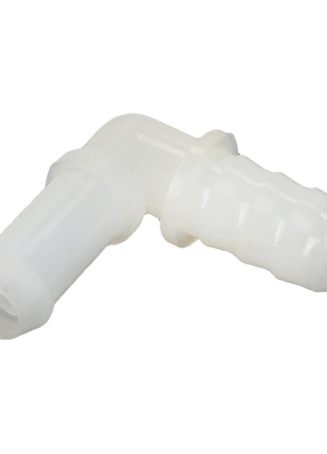 The AGCO Elbow - 4389365M1 is a plastic, L-shaped hose connector featuring ribbed ends on both sides. No additional product description is available at this time.
