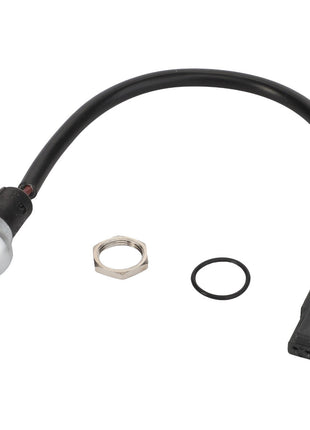 A single AGCO | Switch - Acw233881A with an attached wire and a connector, accompanied by a nut and an O-ring. No current product description information is available.