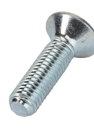 The AGCO | COUNTERSUNK CAPSCREW - 0902-60-45-00 by AGCO is a silver metallic screw with a flat, countersunk head and a threaded body.