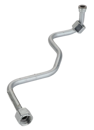 The AGCO | Pipe - Acw161159A is a metal hydraulic pipe manufactured by AGCO, featuring multiple bends and threaded connectors on both ends.