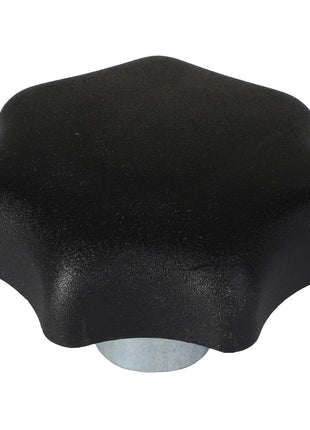 A top-down view of the AGCO | Star Knob - Sn16940, featuring a black star-shaped handle with a silver base. No current product description available.