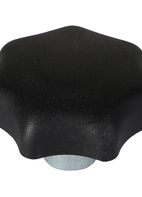 A top-down view of the AGCO | Star Knob - Sn16940, featuring a black star-shaped handle with a silver base. No current product description available.