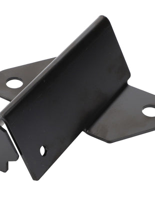 The product description barely does justice to the AGCO Shroud Panel - 816860070040, a black metal bracket from AGCO that boasts two flange holes for effortless mounting and a slanted edge for enhanced functionality.