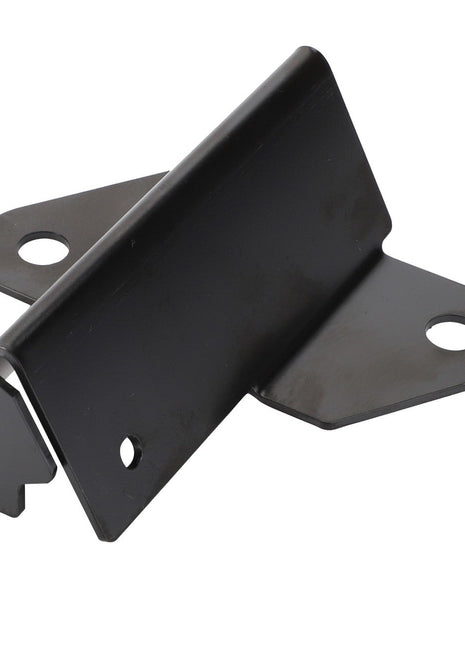 The product description barely does justice to the AGCO Shroud Panel - 816860070040, a black metal bracket from AGCO that boasts two flange holes for effortless mounting and a slanted edge for enhanced functionality.