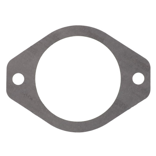 AGCO | GASKET - AG716386 is a flat, oval-shaped metal gasket featuring a large central hole and two smaller holes on either side for mounting.