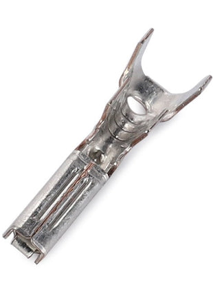 A close-up of the AGCO SOCKET - D44900811, a metal crimp terminal connector with a forked end, used for electrical wiring applications. Please note that no current product description information is available.