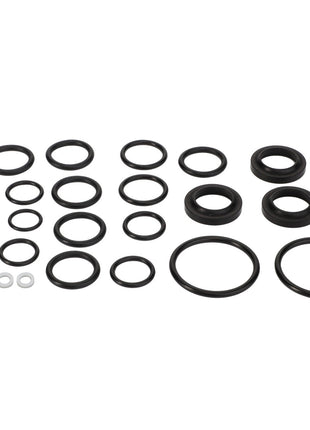 A meticulously arranged grid pattern of various sized rubber O-rings from the AGCO | GASKET KIT - 0.010.2283.1, set against a white background. For any ordering inquiries, please reach out to our support team at AGCO.
