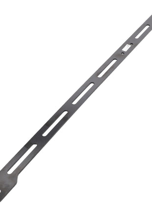 The AGCO | Reinforcement - Acw0532650 by AGCO is a black metal mounting bracket featuring multiple elongated slots and holes, designed for securely attaching objects. No current product description is available.
