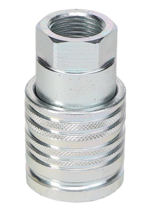 A close-up photo showcasing the AGCO Coupler - AL5044127, featuring a hexagonal top and ridged cylindrical body, essential for maintaining your front loader with genuine AGCO parts.