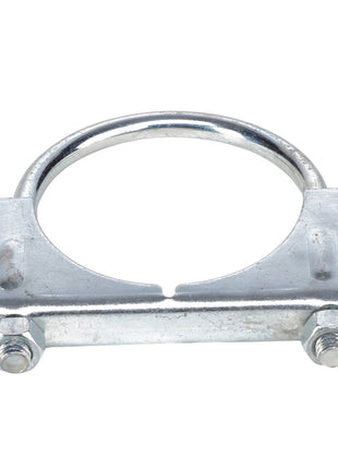 The AGCO | Exhaust Clamp - AG551635 by AGCO is a U-bolt with a rounded top and flat base, secured by two nuts, typically used for securing pipes or other cylindrical objects, providing reliable radial clamping force.