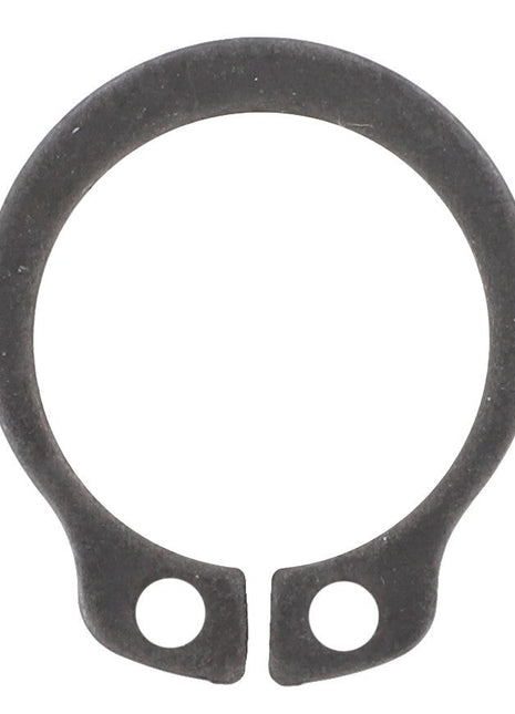 The AGCO Circlip - Acp0567110 by AGCO is a metal snap ring featuring a circular shape with two small holes at the open end. Further product details are currently unavailable.