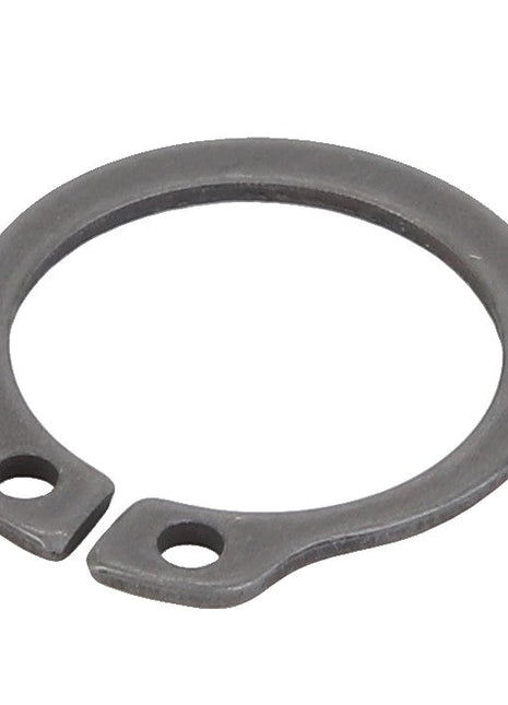 The AGCO | Lock Washer - Fel116032 by AGCO is a metallic circlip with two holes at the ends, designed for securing components on a shaft or within a bore. No current product description available for this product.