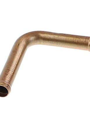 The AGCO | TUBE - AG718788, a polished brass pipe featuring a 90-degree bend, is elegantly displayed against a pristine white background.