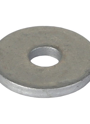 The AGCO | FLAT WASHER - CH9X-6165 is a flat, circular metal washer with a hole in the center, typically used in conjunction with a bolt and nut for added stability.
