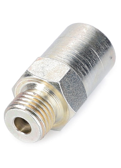 The AGCO Valve - V836330959 is a robust metallic cylindrical adapter with precision-threaded ends, expertly designed for seamlessly connecting two components in a mechanical or fluid system.