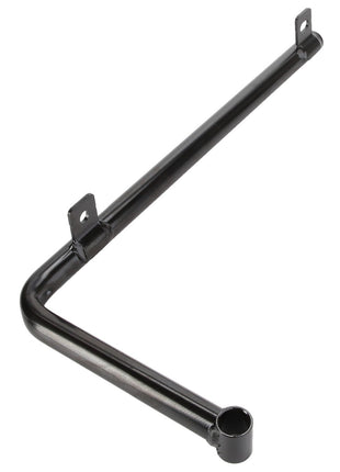 The AGCO Tie Rod - 4279991M1 features a sleek black metal arm with two sturdy mounting brackets and a streamlined cylindrical end piece.