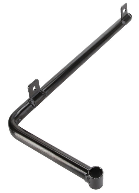 The AGCO Tie Rod - 4279991M1 features a sleek black metal arm with two sturdy mounting brackets and a streamlined cylindrical end piece.