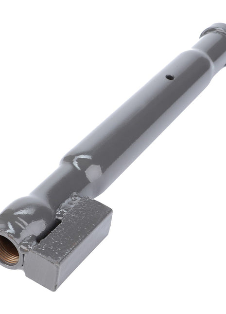 A gray metal cylindrical pipe with a threaded end and a rectangular block attached near the base. Product: AGCO | Tube - 4280126M92 by AGCO.