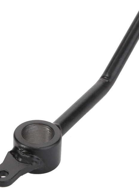 Currently, there is no detailed product description available for the AGCO | Lever - Acp0337480 by AGCO. This black metal lever features a circular base with a hole and an extended handle that has a slight bend at the end.