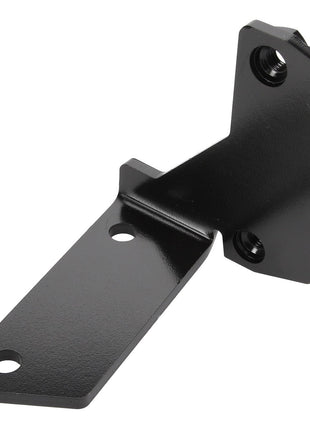 The AGCO Bracket - Acw0710720 is a black metal bracket featuring three bolt holes and two threaded screw holes, designed for versatile mounting purposes.